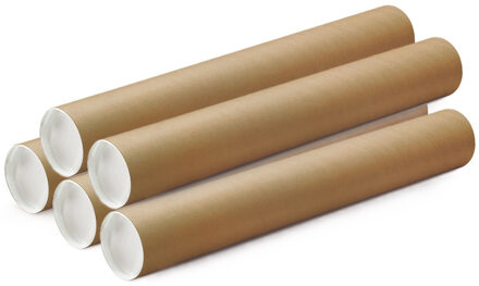 Poster koker - 15x - 650 x 60 mm - bruin - karton - met witte deksel - verzendkokers - delselkoker