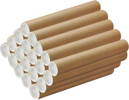 Poster koker - 20x - 450 x 40 mm - bruin - karton - met witte deksel - verzendkokers - delselkoker