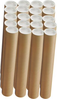 Poster koker - 20x - 650 x 50 mm - bruin - karton - met witte deksel - verzendkokers - delselkoker