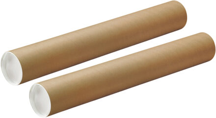 Poster koker - 2x - 450 x 40 mm - bruin - karton - met witte deksel - verzendkokers - delselkoker