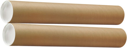 Poster koker - 2x - 650 x 50 mm - bruin - karton - met witte deksel - verzendkokers - delselkoker