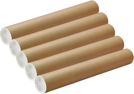 Poster koker - 5x - 450 x 40 mm - bruin - karton - met witte deksel - verzendkokers - delselkoker