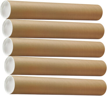 Poster koker - 5x - 650 x 50 mm - bruin - karton - met witte deksel - verzendkokers - delselkoker