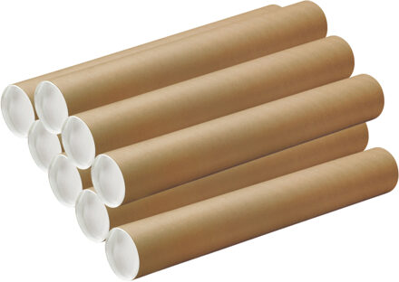 Poster koker - 8x - 450 x 40 mm - bruin - karton - met witte deksel - verzendkokers - delselkoker