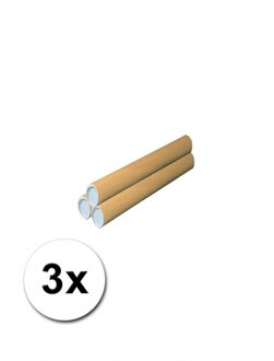 Poster koker van karton - 3x - 330 x 40 mm - Bruin - Verzendkokers - Voor A4 formaat papier