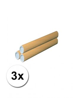 Poster koker van karton - 3x - 430 x 60 mm - Bruin - Verzendkokers - Voor A2 formaat papier