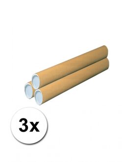 Poster koker van karton - 3x - 670 x 40 mm - Bruin - Verzendkokers - Voor A1 formaat papier