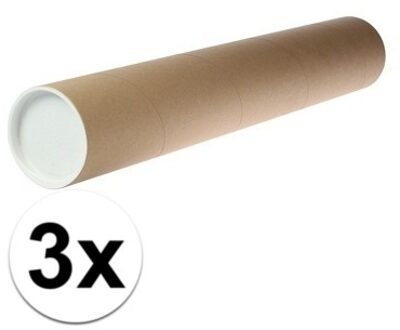 Poster koker van karton - 3x - 680 x 100 mm - Bruin - Verzendkokers - Voor A1 formaat papier