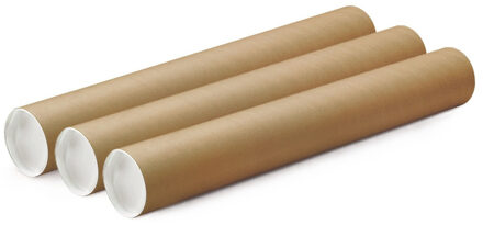 Poster koker van karton - 4x - 330 x 40 mm - Bruin - Verzendkokers - Voor A4 formaat papier