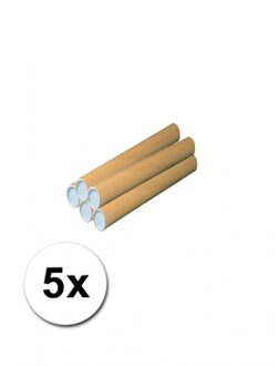 Poster koker van karton - 5x - 330 x 40 mm - Bruin - Verzendkokers - Voor A4 formaat papier