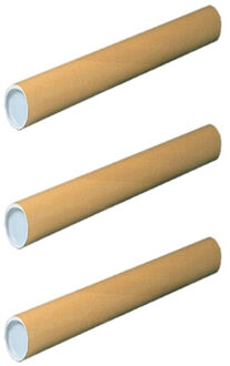 Poster koker van karton - Set van 12x stuks - 330 x 40 mm - Bruin - Verzendkokers - Voor A4 formaat