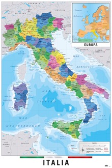 Poster Map Italia Physical Politic 61x91,5cm Divers - 61x91.5 cm