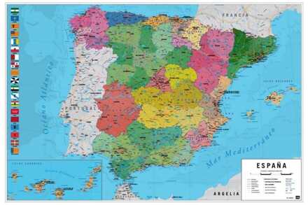 Poster Map Spain Physical Political 91,5x61cm Divers - 91.5x61 cm