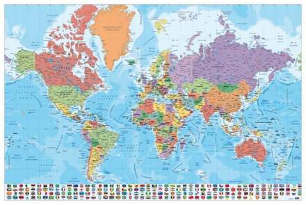 Poster Map World es Physical Politic 91,5x61cm Divers - 91.5x61 cm