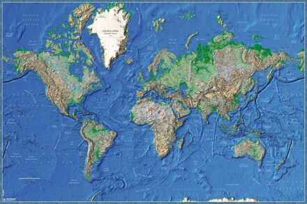 Poster Map World ES Physical Relieve 91,5x61cm Divers - 91.5x61 cm