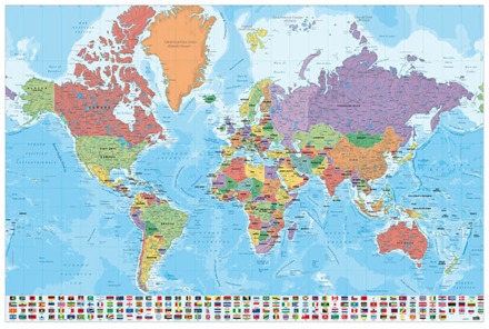 Poster Map World Ita Physical Politic 91,5x61cm Divers - 91.5x61 cm