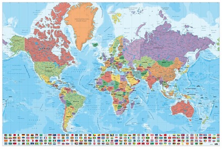 Poster Map World - Physical Politic - Italiaans - 91,5x61cm Divers - 91.5x61 cm