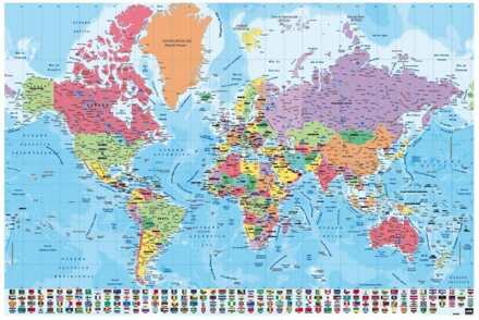 Poster Map World - Physical Politic - Portugees - 91,5x61cm Divers - 91.5x61 cm