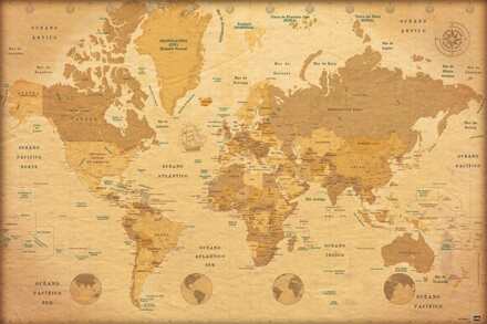 Poster Map World Vintage - Spaans - 91,5x61cm Divers - 91.5x61 cm