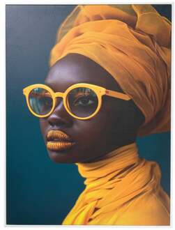 Poster met lijst vrouw met bril - multikleur - 50x70 cm