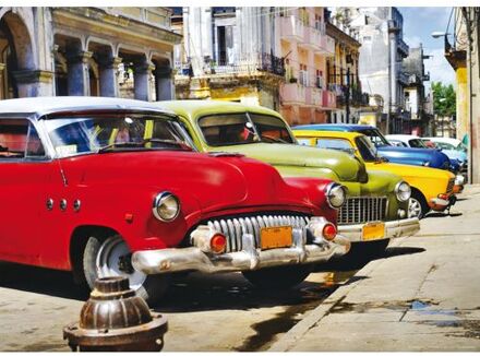 Poster Vintage Auto's Rood, Groen En Geel - 160 X 110 Cm - 600682