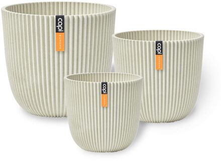 Pot bol Groove 'made with' zaagsel - Set van 3 Beige