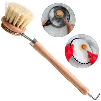 Pot Schotel Kom Borstel Koken Wassen Borstel Met Houten Lange Handvat Schoonmaken Tool Vervangbare Borstelkop Keuken Pot