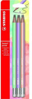 Potlood STABILO grafiet Swano HB met gumtip pastel etui a 6 kleuren