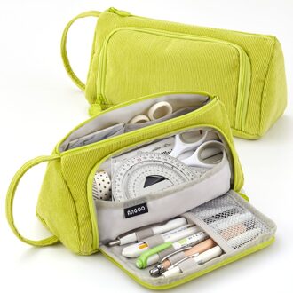 Potlood Tas Corduroy Stof Pen Case Hoge Capaciteit Mode Stationaire Schoolbenodigdheden Cosmetische Organizer Handvat Opslag Pouch groen geel