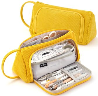 Potlood Tas Corduroy Stof Pen Case Hoge Capaciteit Mode Stationaire Schoolbenodigdheden Cosmetische Organizer Handvat Opslag Pouch licht geel