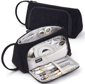 Potlood Tas Corduroy Stof Pen Case Hoge Capaciteit Mode Stationaire Schoolbenodigdheden Cosmetische Organizer Handvat Opslag Pouch zwart