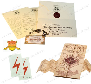 Potters The Marauder's Map Students Harried Cosplay Hogwart Acceptance Letter With 2 pcs Lightning Bolt Tattoos Gift