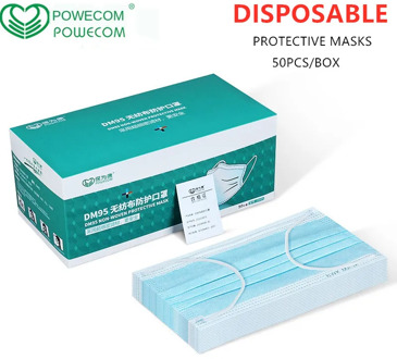 POWECOM Disposable Protective Mask 3 Layers Nonwoven Mouth Mask Thickened Breathable Earloop Dustproof Safety Mask 10/50/100PCS