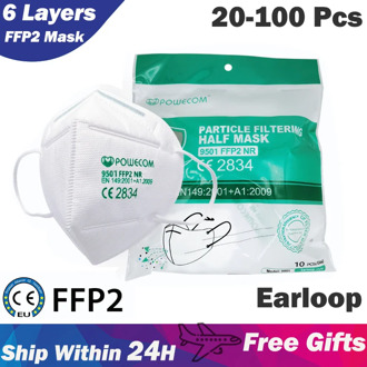 POWECOM FFP2 Face Mouth Mask 6 Layers CE Certification Filter Respirator 95% Filtration Headband FFP2 Mask Ear Loop Mouth Cover