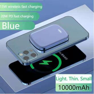 Power Bank 10000Mah Magnetische Draadloze Power Pack Universele Externe Batterij Pd 20W 15W Draadloze Magnetische Voor Iphone 12 Pro Max blauw 10000mAh