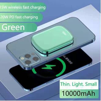 Power Bank 10000Mah Magnetische Draadloze Power Pack Universele Externe Batterij Pd 20W 15W Draadloze Magnetische Voor Iphone 12 Pro Max groen 10000mAh
