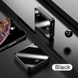 Power Bank 20000Mah Voor Xiaomi Redmi Draagbare Opladen Poverbank Mobiele Telefoon Led Spiegel Back Externe Batterij Powerbank zwart