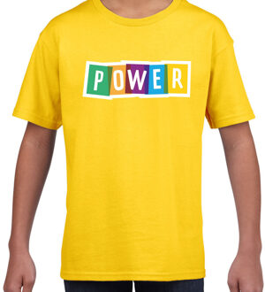 Power fun tekst t-shirt geel kids M (134-140)