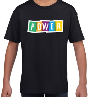 Power fun tekst t-shirt zwart kids XS (110-116)