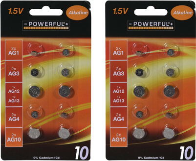 Powerful Batterijen knoopcel - assorti formaten mix - 20x stuks - Alkaline