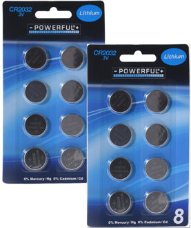 Powerful knoopcel batterijen - CR2032 - 16x stuks - rekenmachine - horloge - afstandsbediening