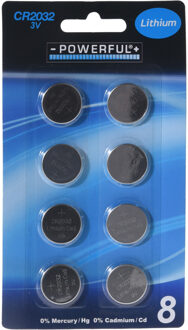 Powerful knoopcel batterijen - CR2032 - 8x stuks - rekenmachine - horloge - afstandsbediening