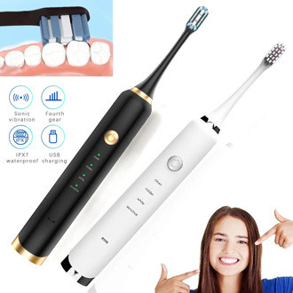 Powerful Ultrasonic Electric Toothbrush Automatic Sonic Wave Tooth Brush USB Rechargeable with 2 Heads 45000time/min 12 Models
