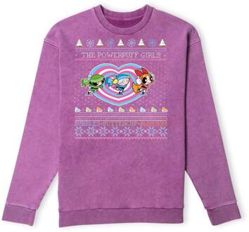 Powerpuff Girls Bubbles, Buttercup, Blossom Christmas Christmas Jumper - Purple Acid Wash - XL Paars