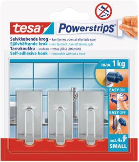 Powerstrips chroom haken small Tesa 3 stuks - Handdoekhaakjes Zilverkleurig