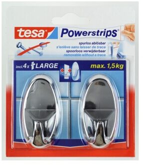 Powerstrips haken ovaal large Tesa 2 stuks - Handdoekhaakjes Zilverkleurig