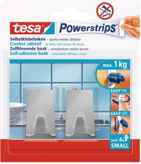 Powerstrips haken small Tesa 2 stuks - Handdoekhaakjes Zilverkleurig