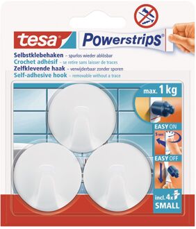 Powerstrips ronde haken small Tesa 3 stuks 4 cm - Handdoekhaakjes Wit