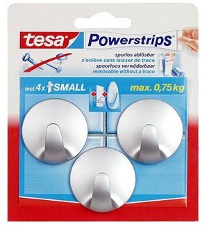 Powerstrips ronde haken small Tesa 3 stuks - Handdoekhaakjes Zilverkleurig