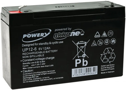Powery GEL Battery for Children's motorcycle Buggy 6V 12Ah (replaces also 10Ah)